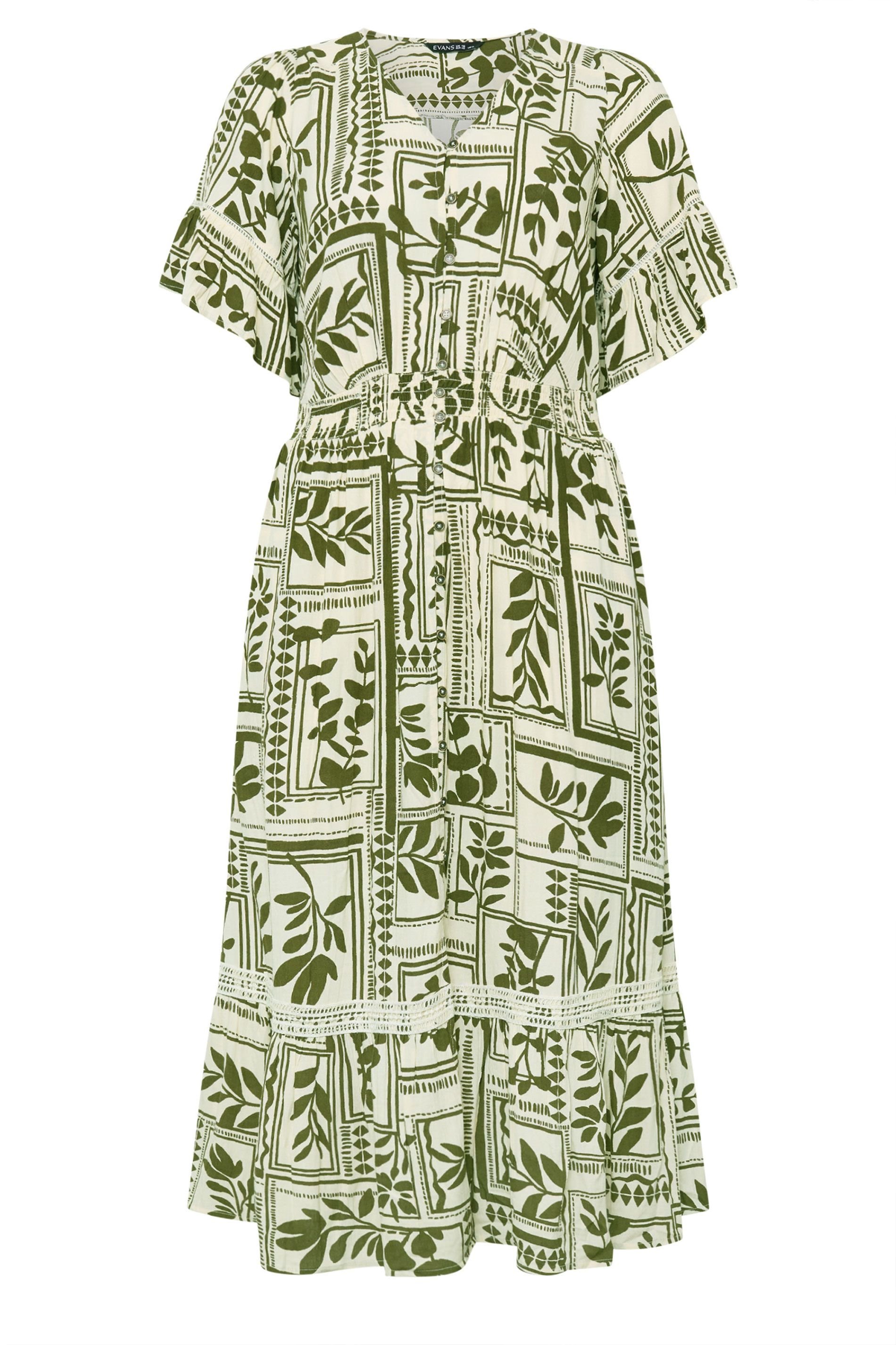 Evans Evans Women's Leaf Print Button Through Maxi Dress in Green - 2