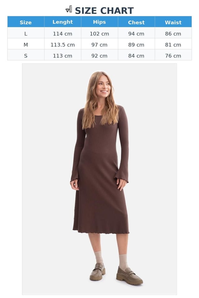 Love Lace Love Lace Women's Soft Ribbed Midi Pullover Dress with Wavy Hem in Brown - 3