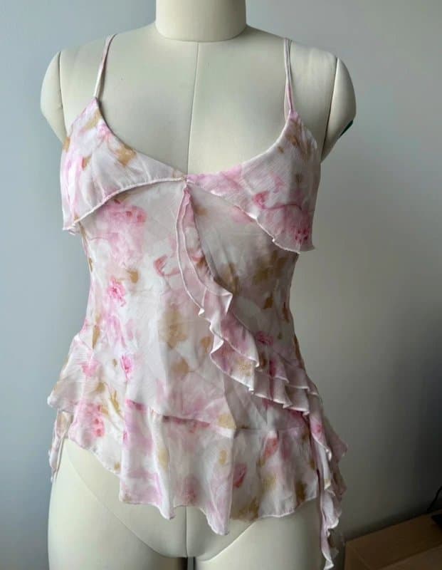 Bershka Bershka rose pink floral printed chiffon asymmetric ruffle top