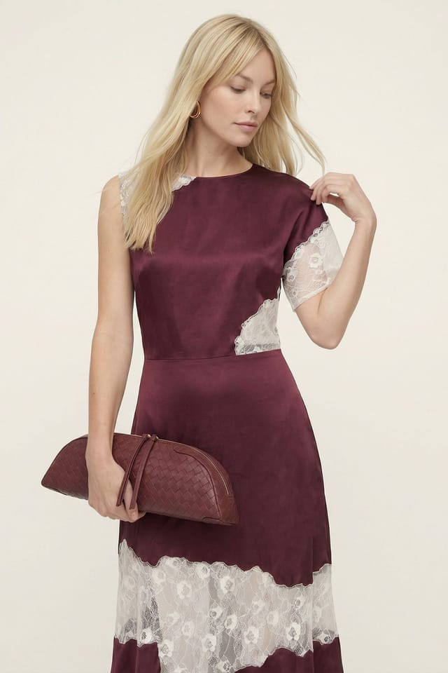 Lily and Lionel Lily and Lionel Women's Selma Lace Insert Midi Dress in Burgundy - 3