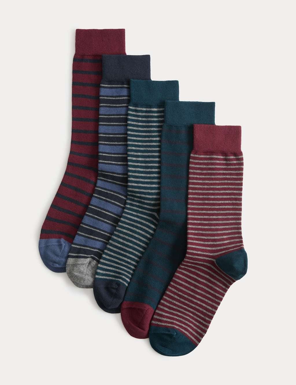 Marks & Spencer M&S 5 Pack Cool & Fresh™ Striped Socks Multi - 1