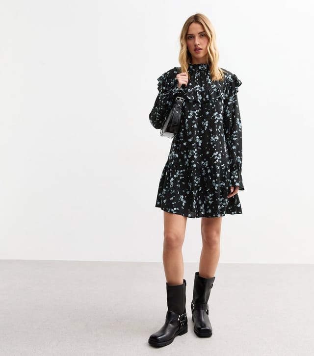 New Look Women's Black Floral Print High Neck Mini Dress New Look - 3