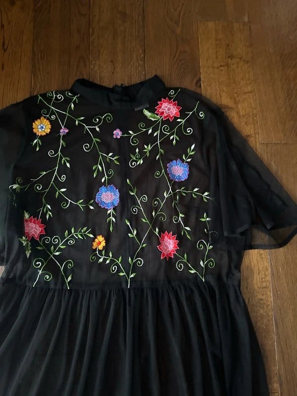 ASOS Sheer Black Embroidered Party Dress Size 18