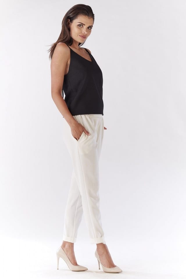 Love Lace Love Lace Women's Elastic Waist Loose Summer Trousers in Beige - 2