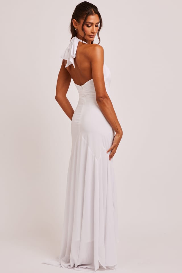 Jaded Rose Jaded Rose Women's Liliana White Plunge Halter Godet Maxi Dress - 2