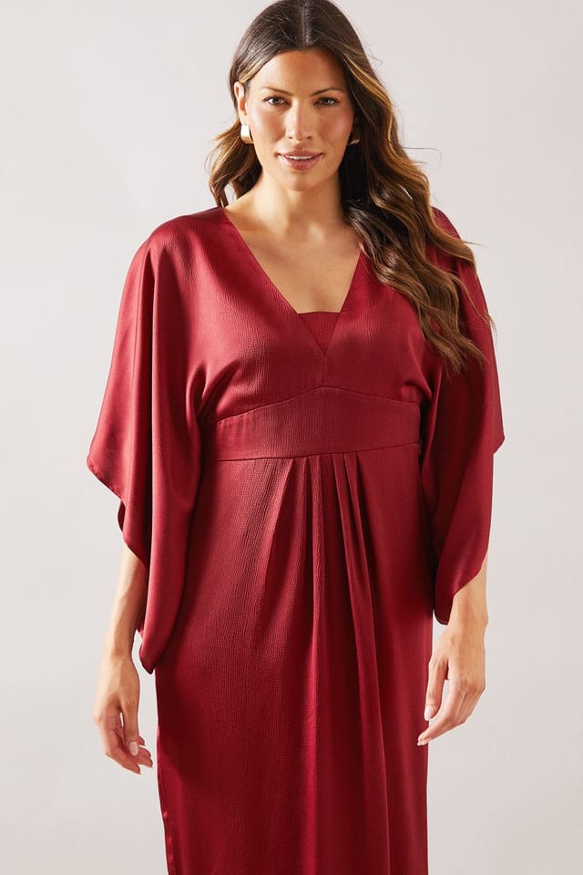 Wallis Wallis Women's Satin Cape Sleeve Midi Dress in Burgundy - 2