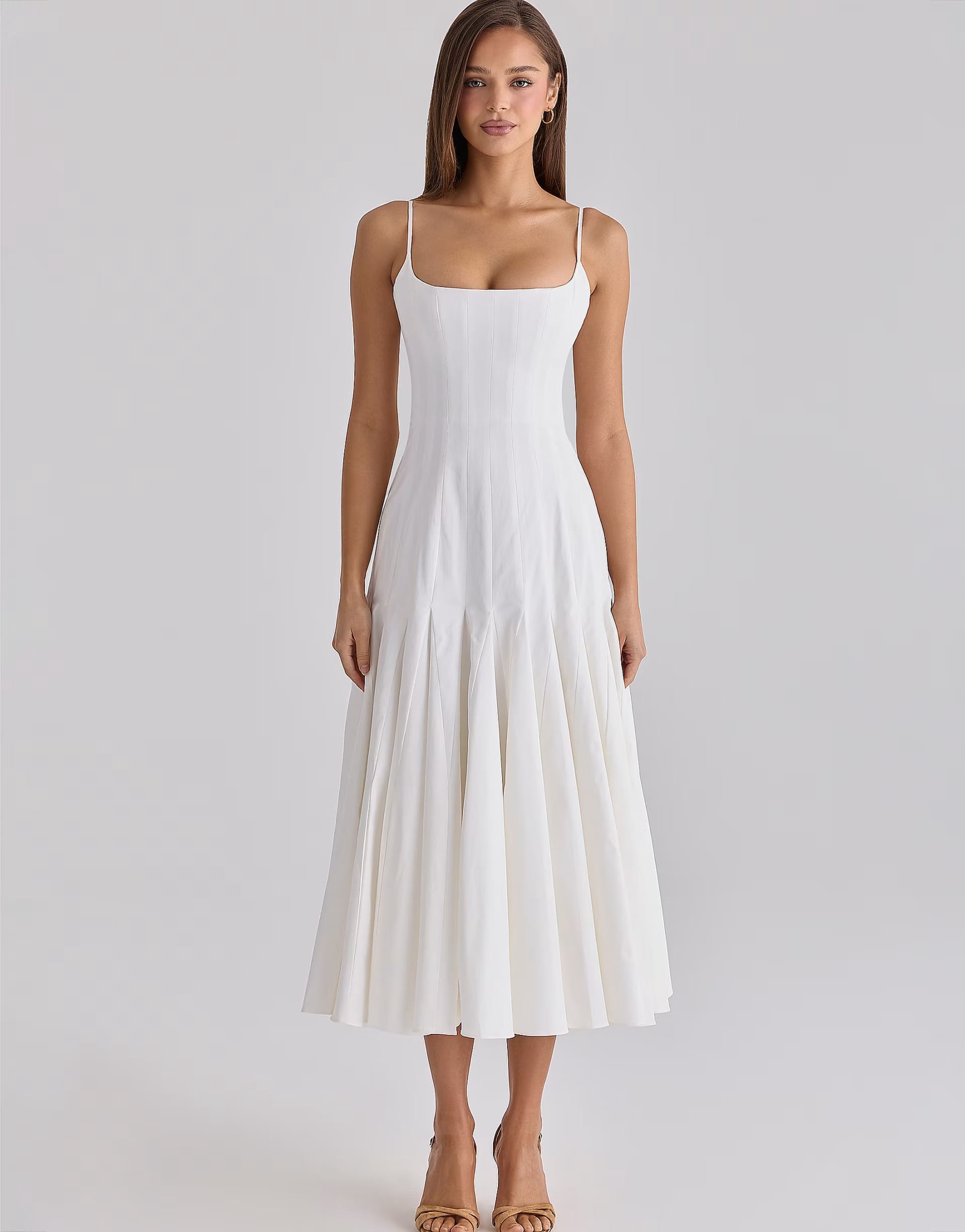 ASOS House of CB Vionne White Cotton Pleated Midi Dress