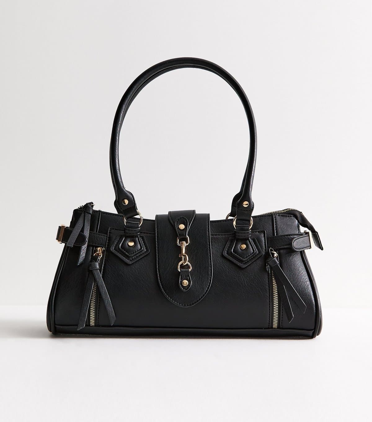 New Look Black Faux Leather Dog Clip Detail Shoulder Bag New Look