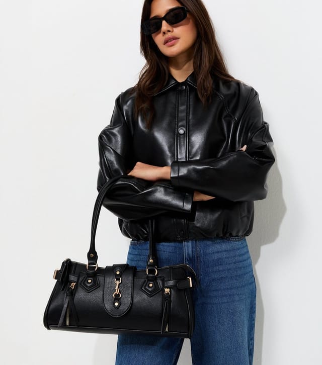 New Look Black Faux Leather Dog Clip Detail Shoulder Bag New Look - 2