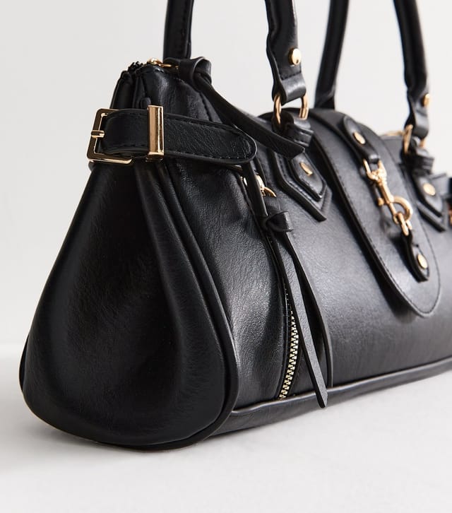 New Look Black Faux Leather Dog Clip Detail Shoulder Bag New Look - 3