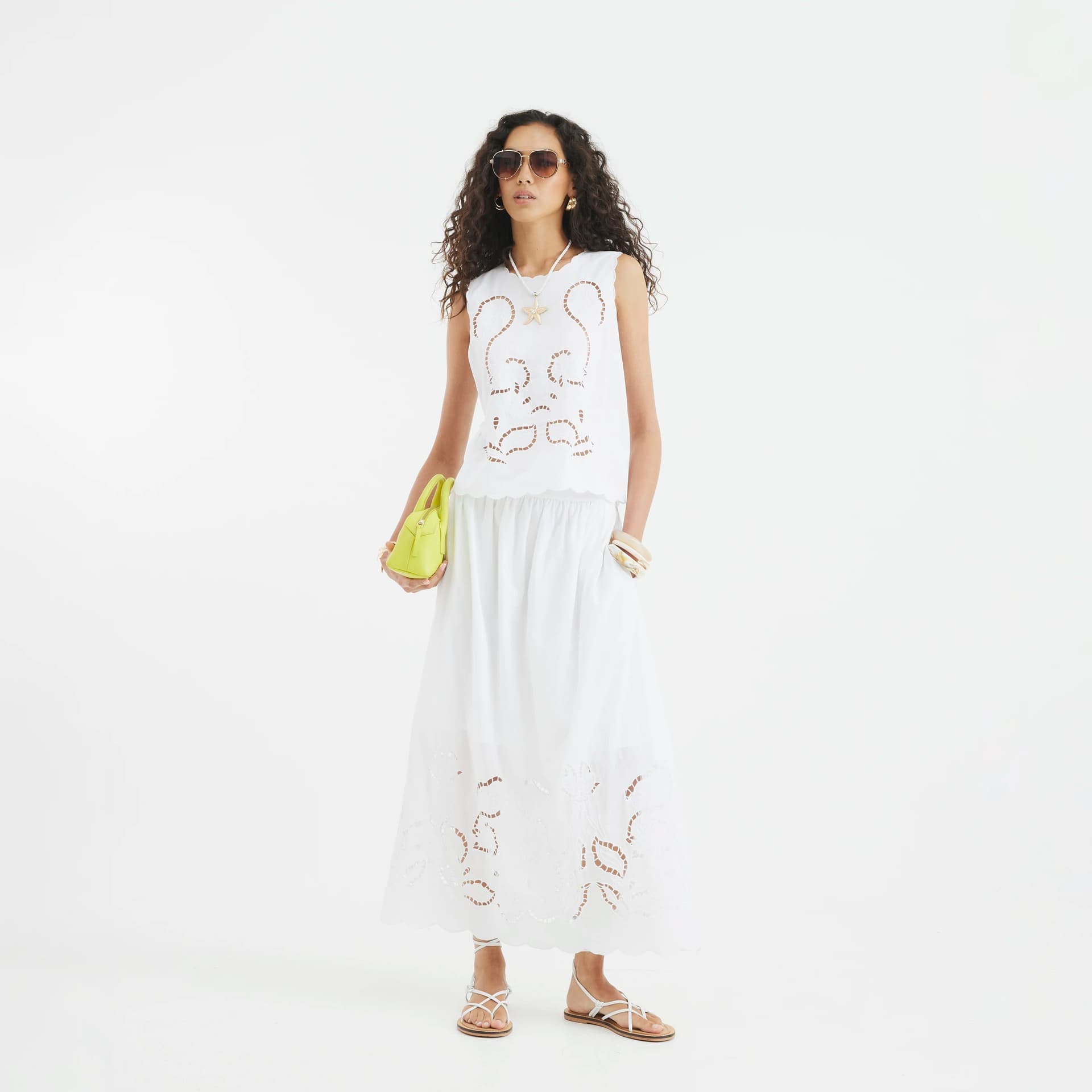 River Island River Island Womens White Broderie Cutwork Maxi Skirt