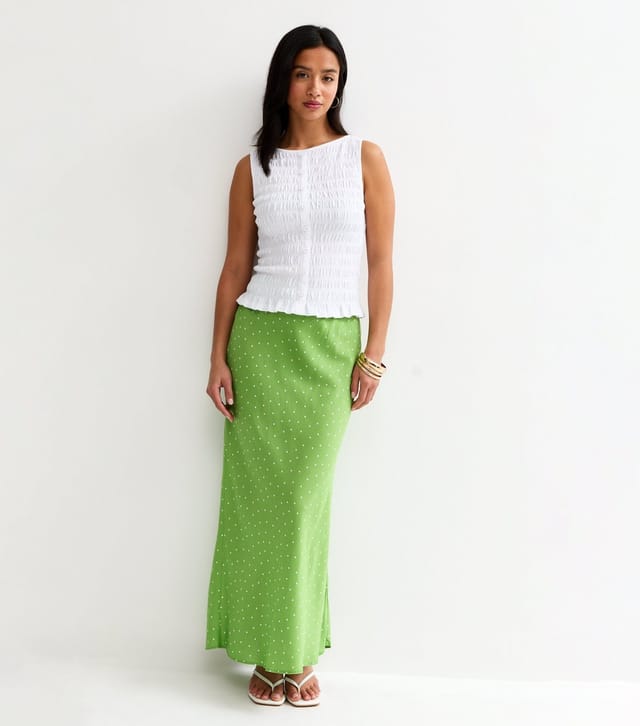 New Look Women's Petite Green Polka Dot Bias Cut Midi Skirt New Look - 3