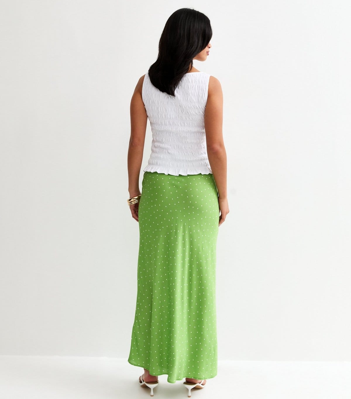 New Look Women's Petite Green Polka Dot Bias Cut Midi Skirt New Look - 4