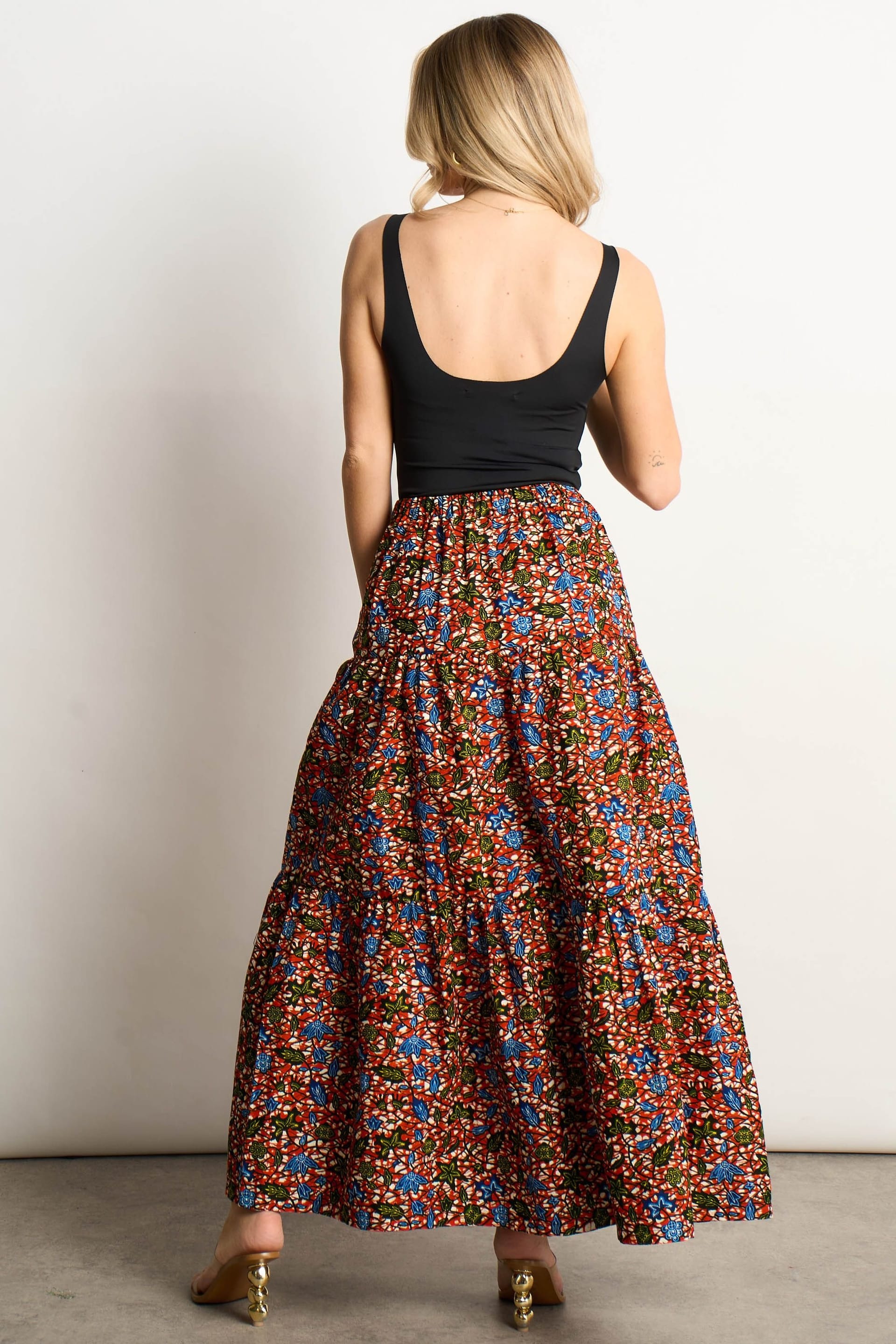 Dals Hart Dals Hart Women's Tiered Maxi Skirt in Burnt Orange Print - 4