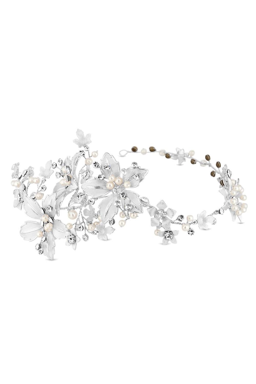 Jon Richard Jon Richard Women's Lila Silver Floral Crystal & Pearl Hair Vine - Gift Pouch