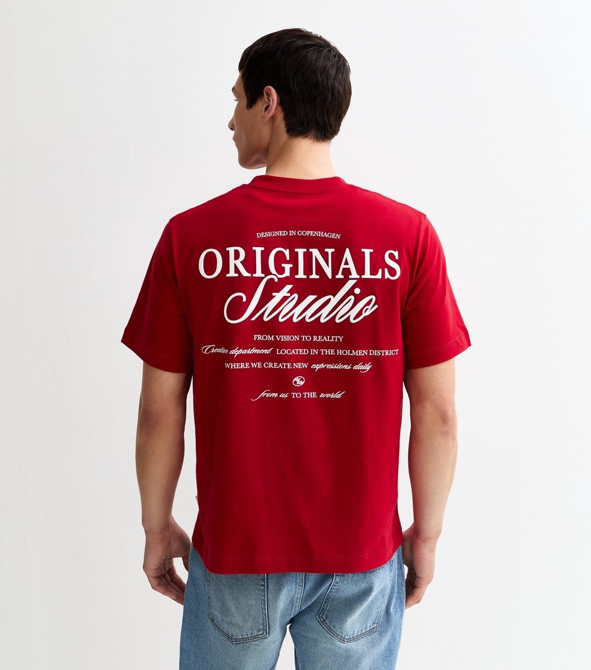 jack & jones Men's Bright Red Relaxed Originals Studio Logo T-Shirt Jack & Jones New Look