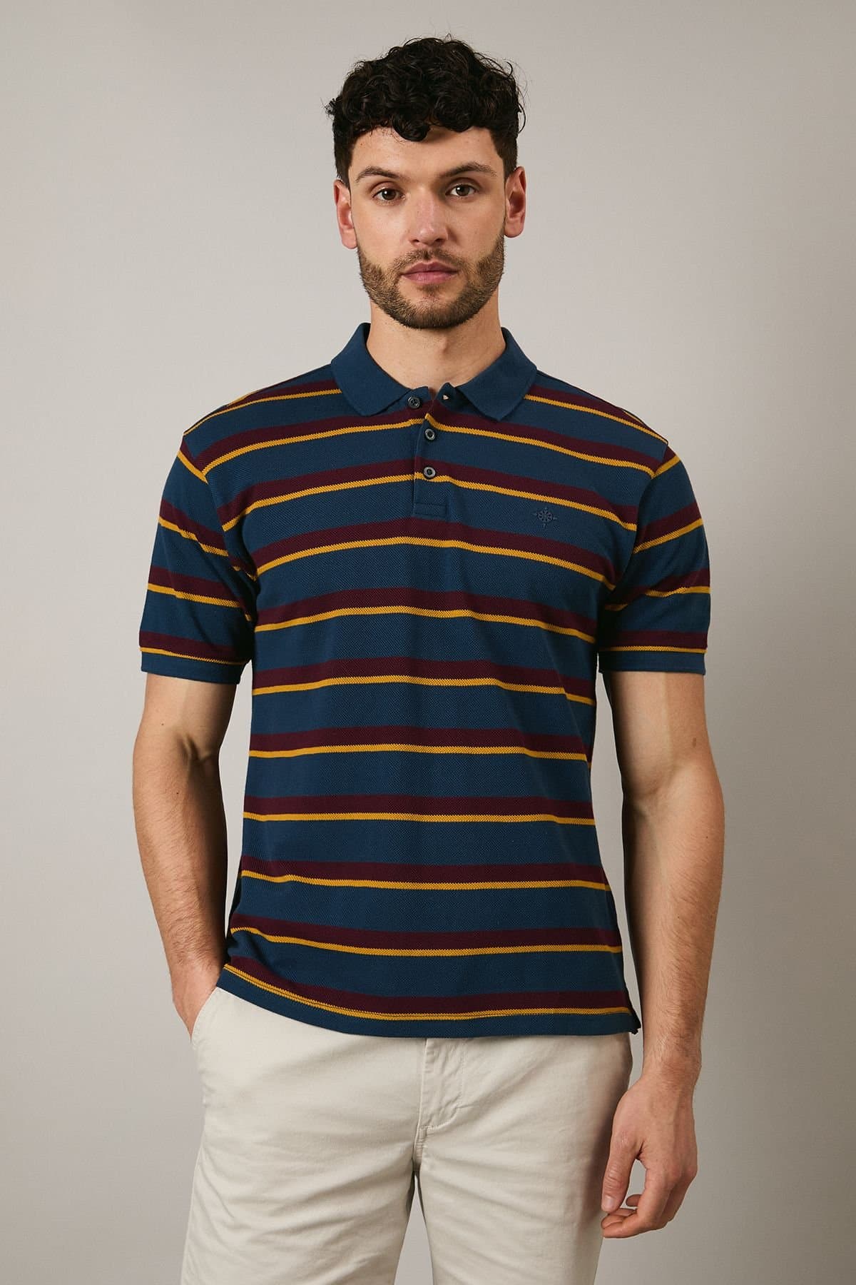 Maine Maine Men's Navy College Stripe Polo Shirt