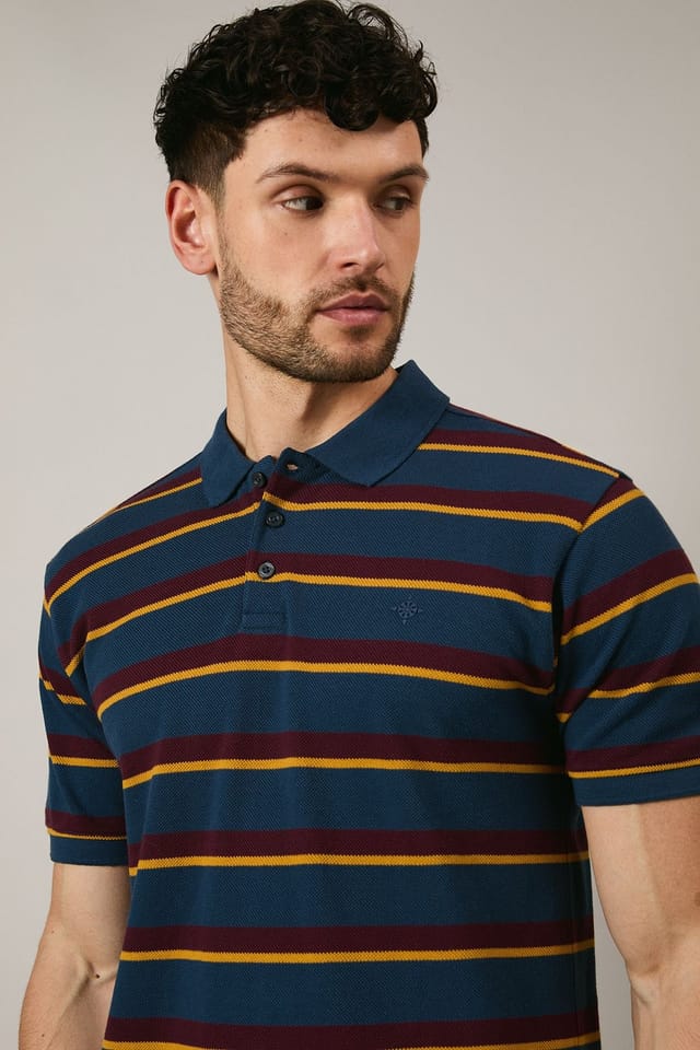 Maine Maine Men's Navy College Stripe Polo Shirt - 3