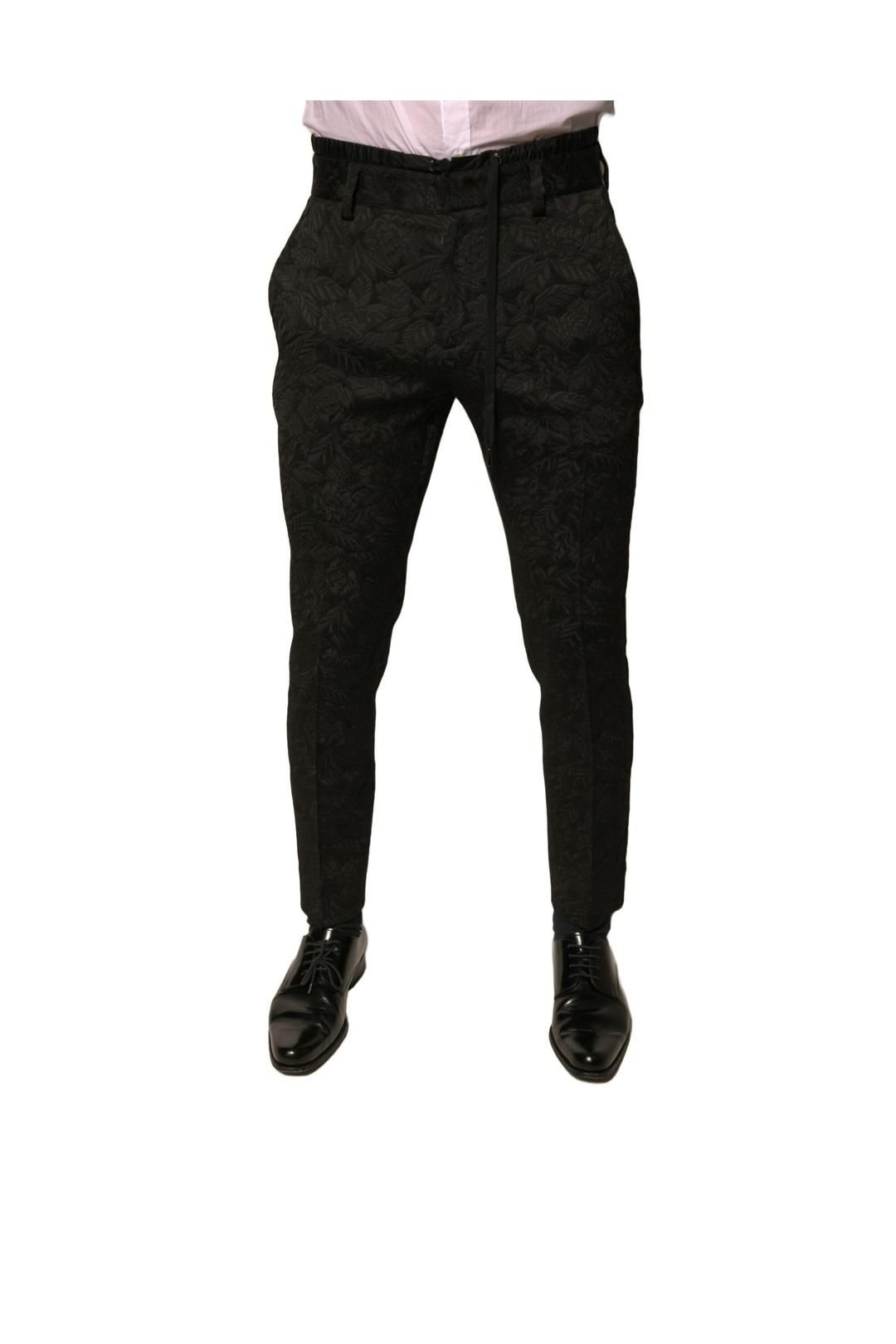 Dolce & Gabbana Dolce & Gabbana Men's Black Brocade Polyester Skinny Dress Pants - 1