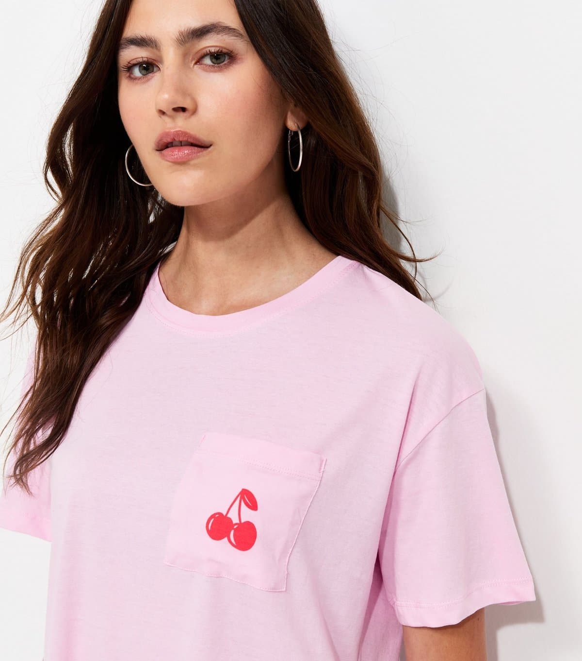 New Look New Look White Cotton Cherry Print Crew Neck T-Shirt