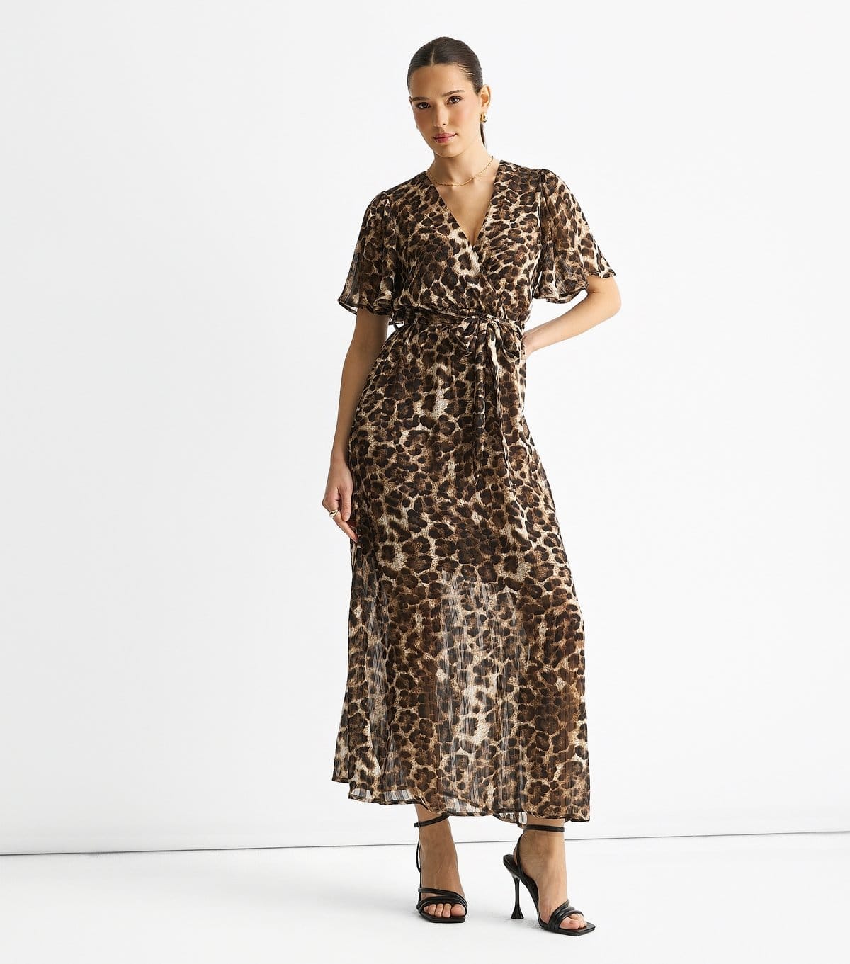 Gini London Brown Animal Print Wrap Midi Dress