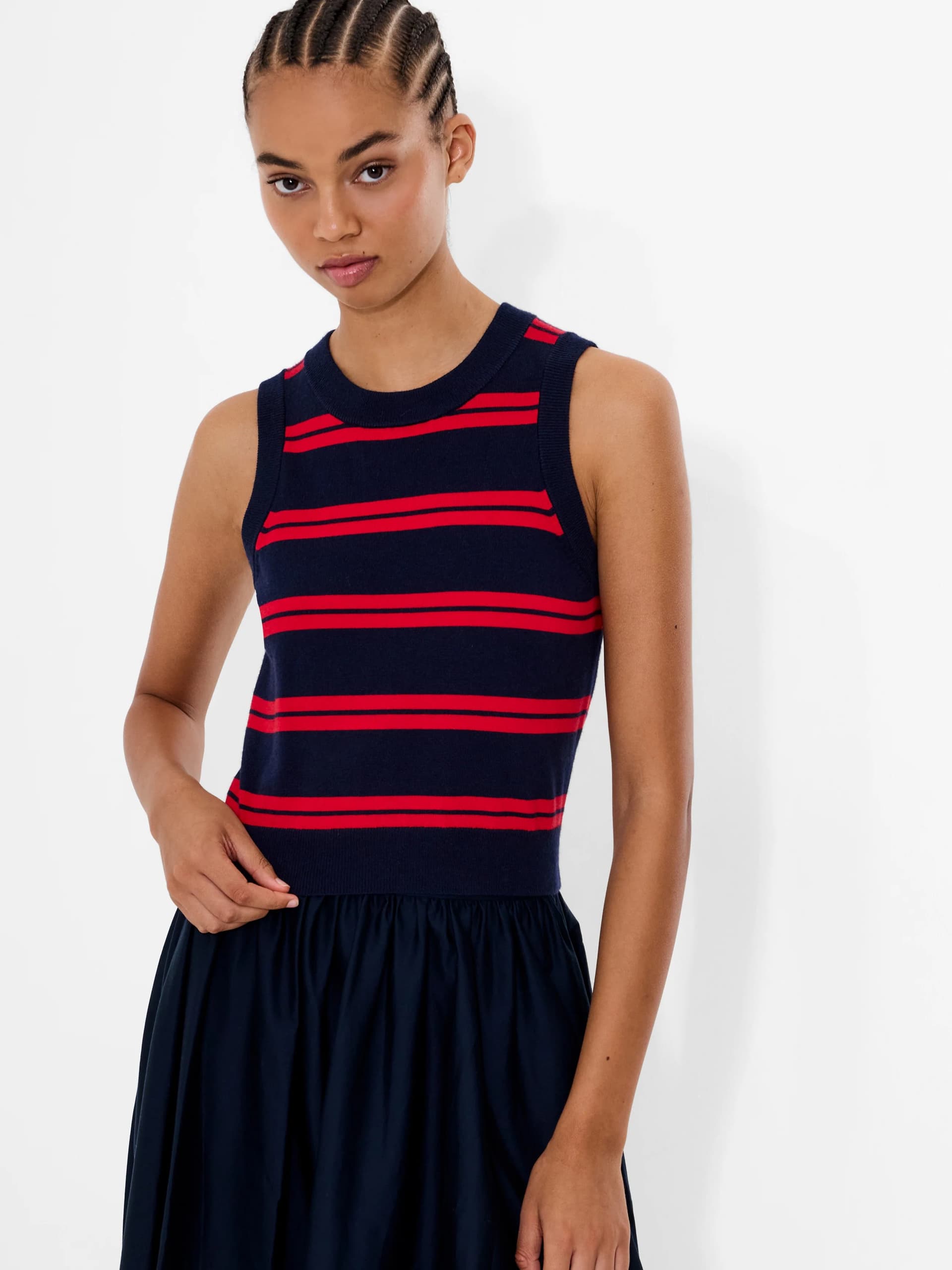 French Connection Padma Fine Knit Striped Vest Hester Stripe Red Blue