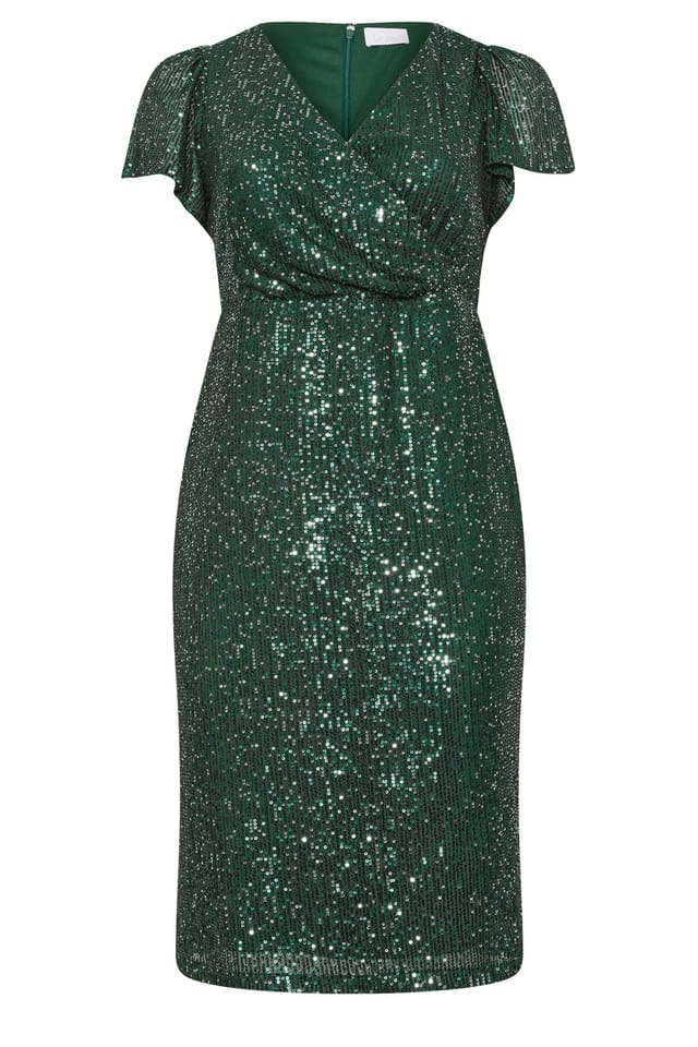 Yours Yours Women's Sequin Embellished Wrap Dress in Green - 2