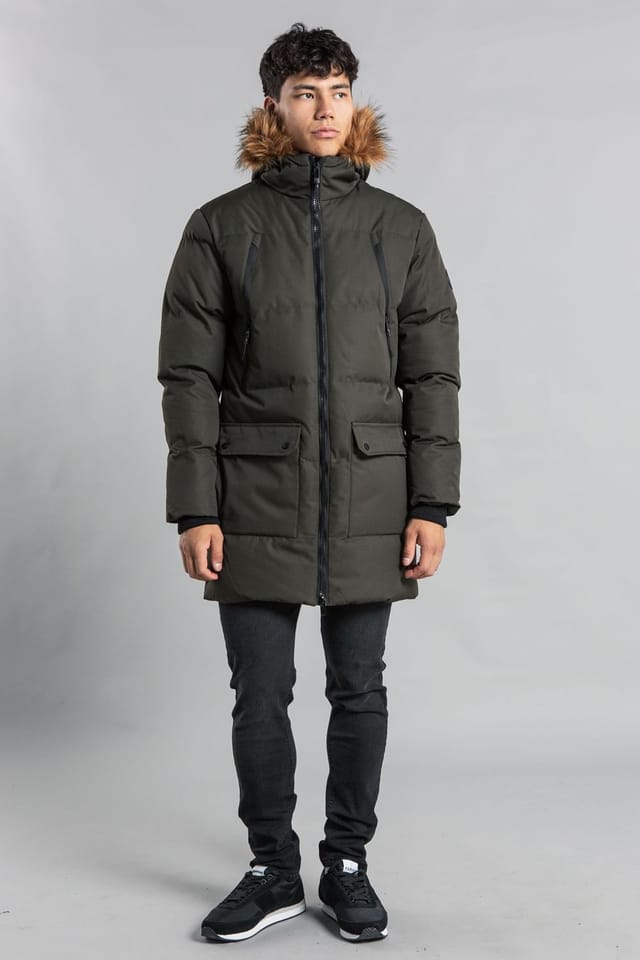 Tokyo Laundry Tokyo Laundry Men's Padded Longline Coat with Faux Fur Hood in Khaki - 3