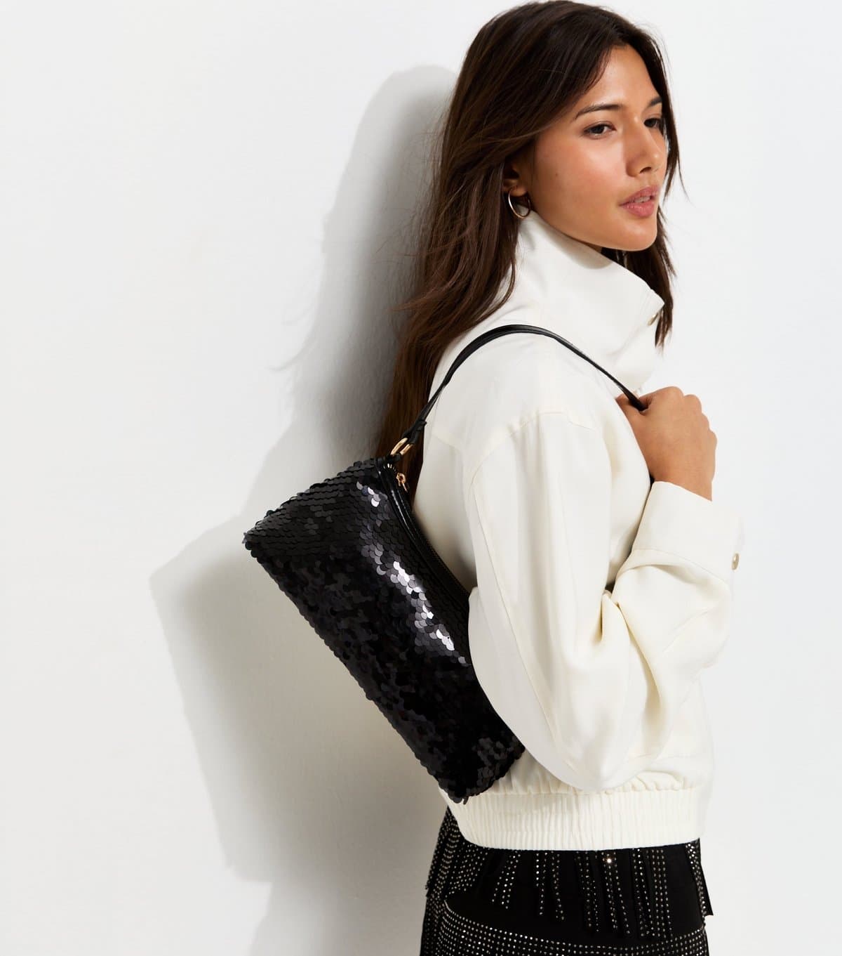 New Look Black Sequin Embellished Shoulder Bag New Look