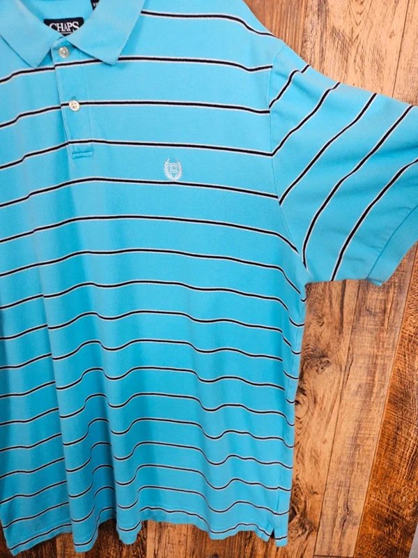 CHAPS Chaps by Ralph Lauren – Blue Striped Polo Shirt – Logo Chest – Mens XXL - 1