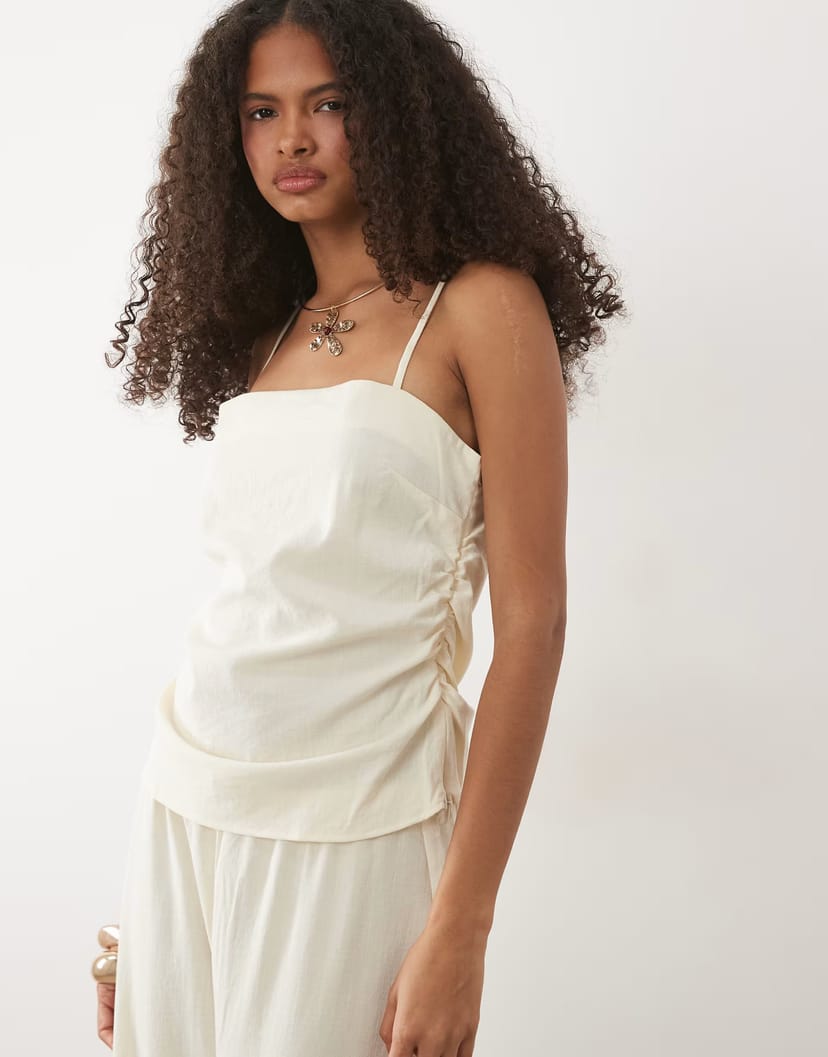 ASOS Mango Riga strappy ruched side top co-ord in butter yellow - 1