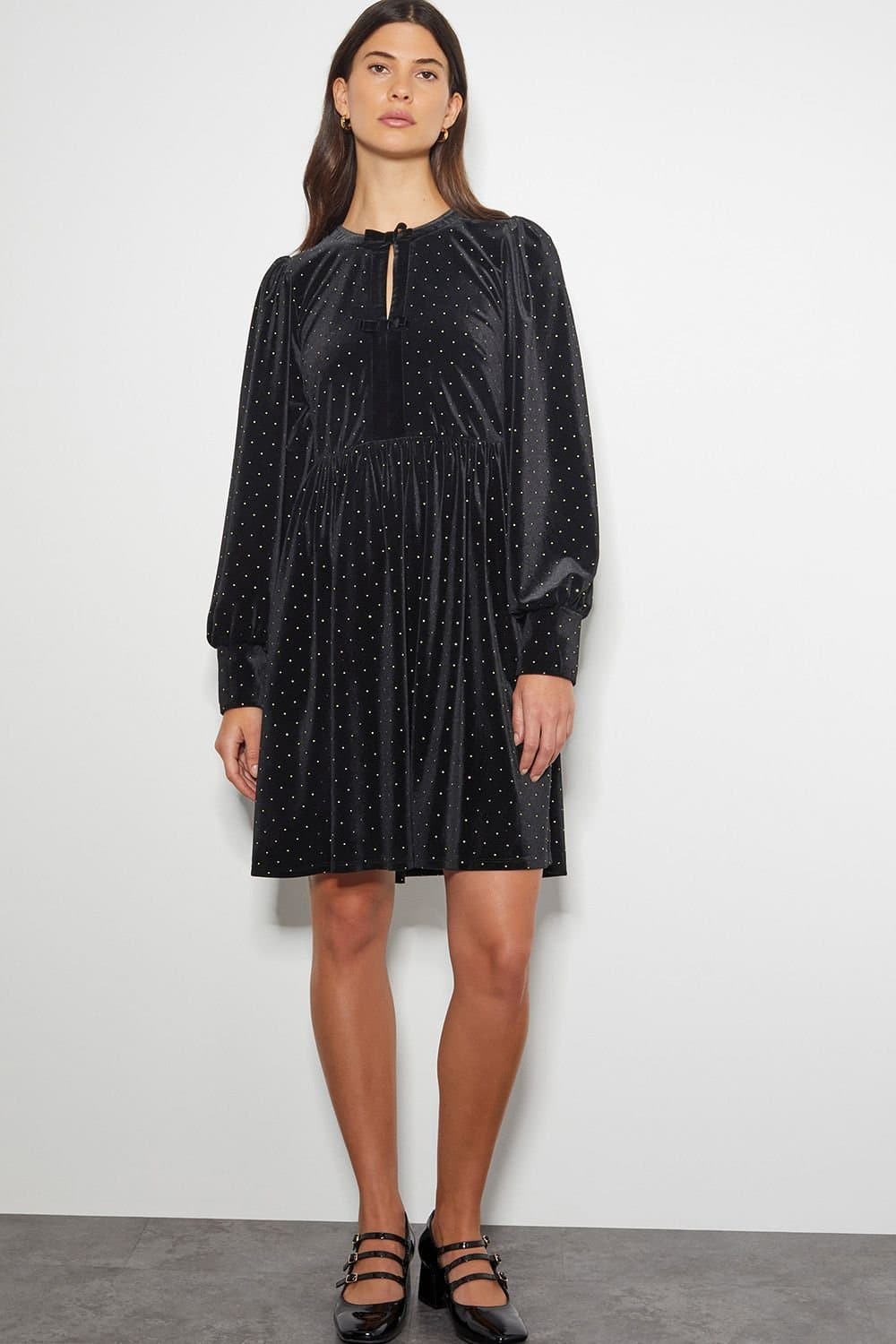 Monsoon Monsoon Women's Nora Long Sleeve Velvet Mini Dress Black