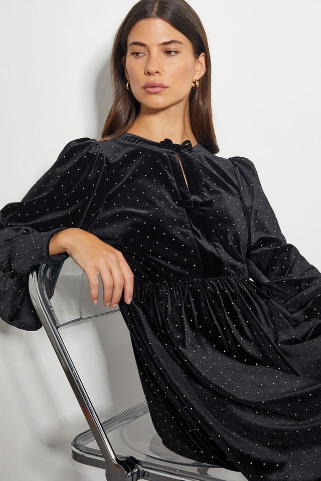 Monsoon Monsoon Women's Nora Long Sleeve Velvet Mini Dress Black - 2