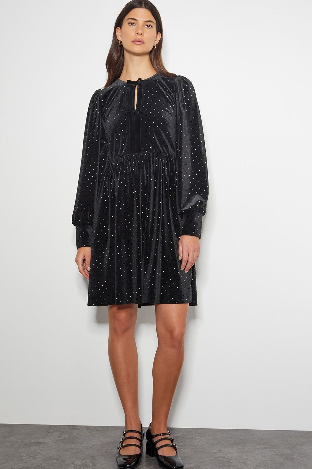 Monsoon Monsoon Women's Nora Long Sleeve Velvet Mini Dress Black - 4