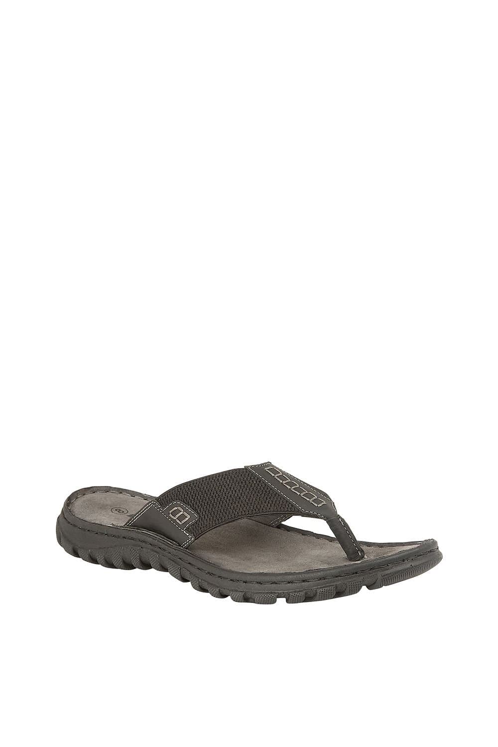 Lotus Lotus Men's Black 'Ainsley' Leather Toe-Post Sandals