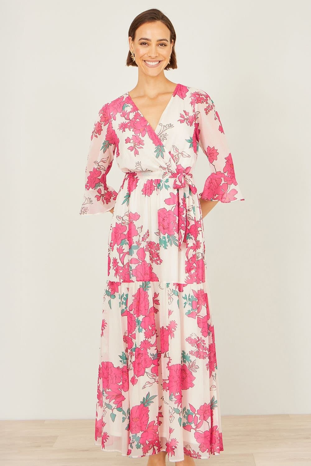 Yumi Yumi Women's Pink Blossom Print Maxi Wrap Dress