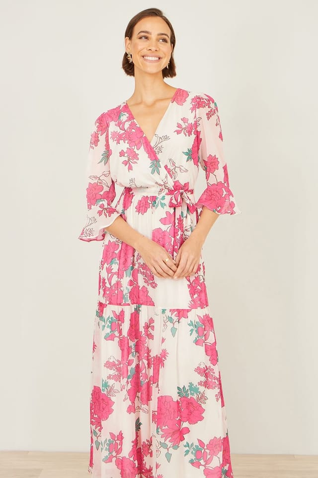 Yumi Yumi Women's Pink Blossom Print Maxi Wrap Dress - 2
