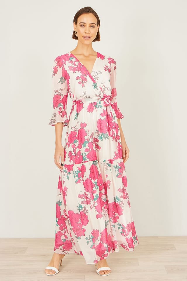 Yumi Yumi Women's Pink Blossom Print Maxi Wrap Dress - 3