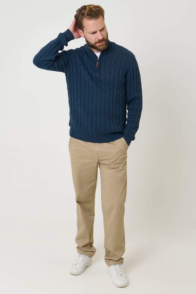 Saltwell Saltwell Men's Cable Knit Quarter Zip Jumper in Navy - 3