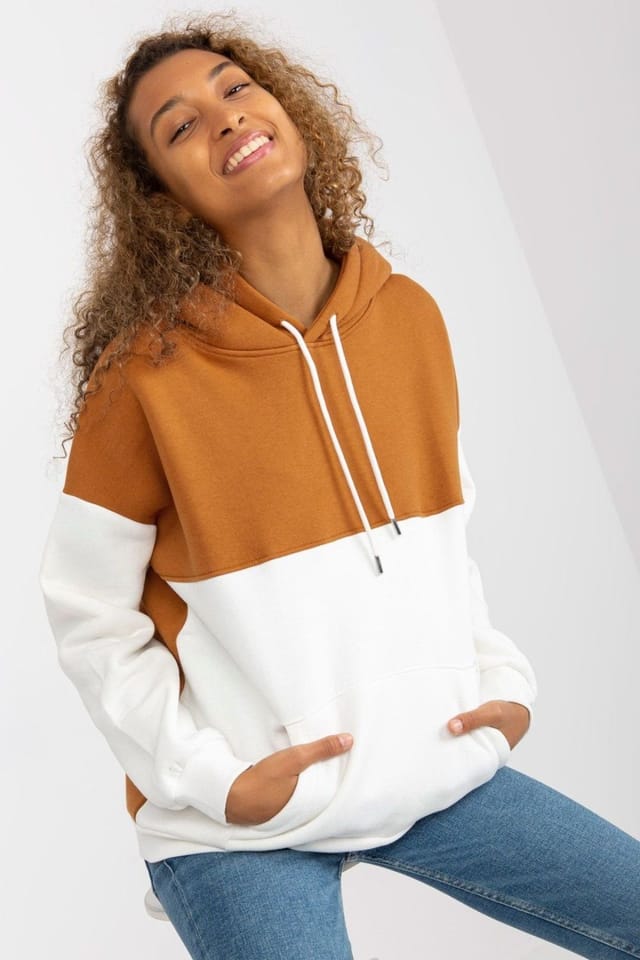Love Lace Love Lace Women's Two Tone Hooded Sweatshirt With Kangaroo Pocket in Brown - 2