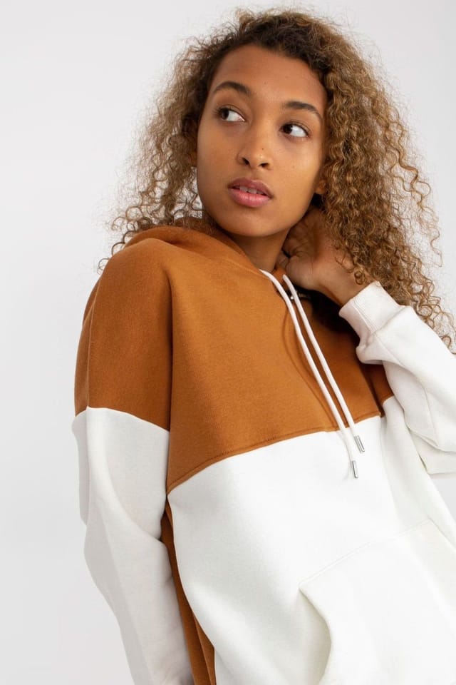 Love Lace Love Lace Women's Two Tone Hooded Sweatshirt With Kangaroo Pocket in Brown - 3