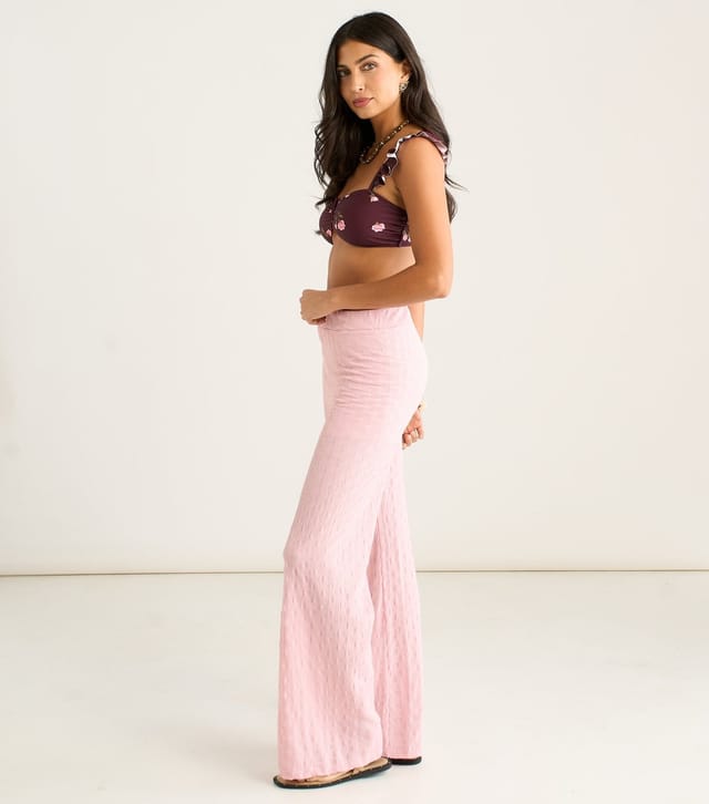 Gini London Women's Light Pink Textured Beach Wide Leg Trousers Gini London New Look - 3