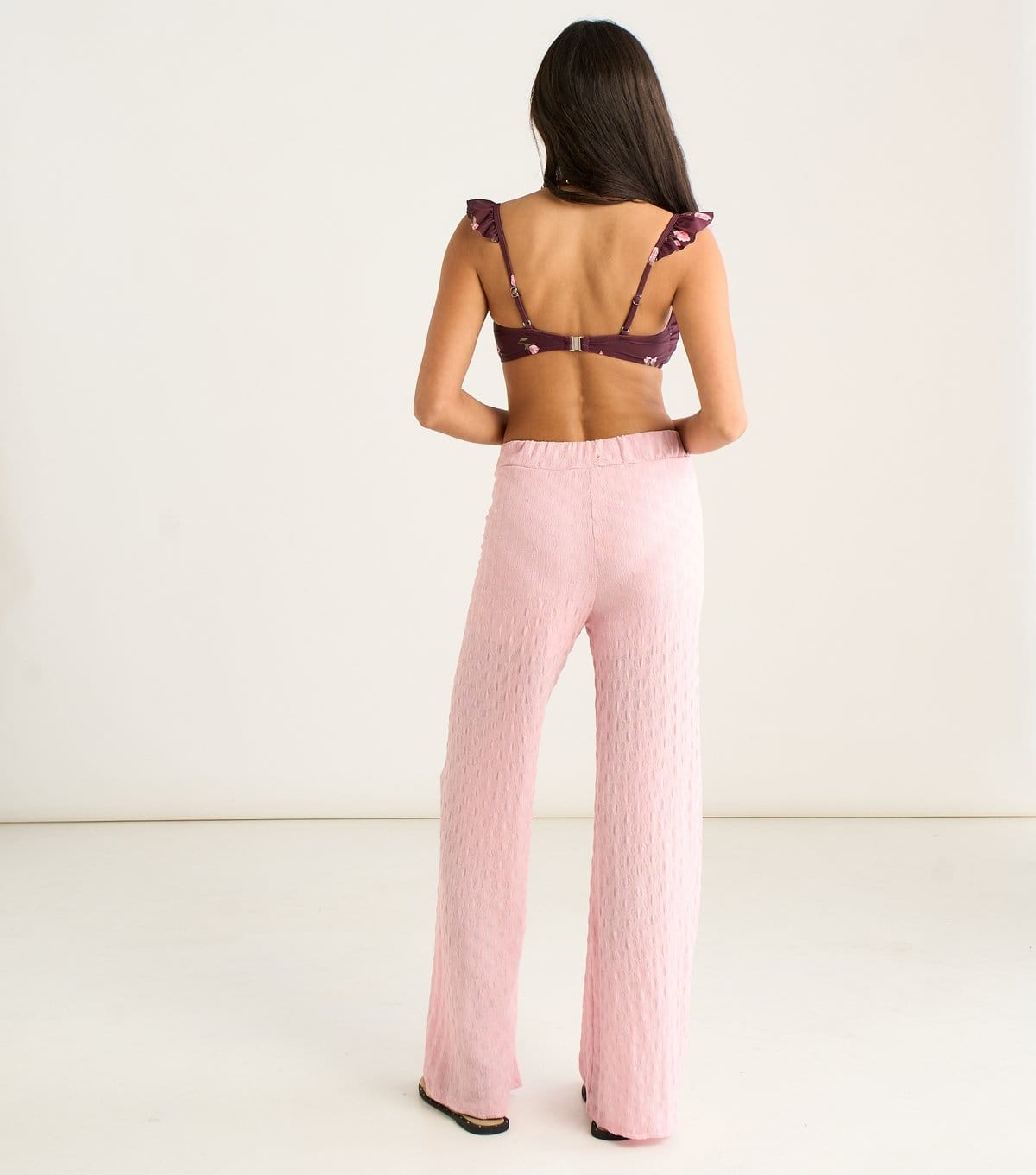 Gini London Women's Light Pink Textured Beach Wide Leg Trousers Gini London New Look - 4