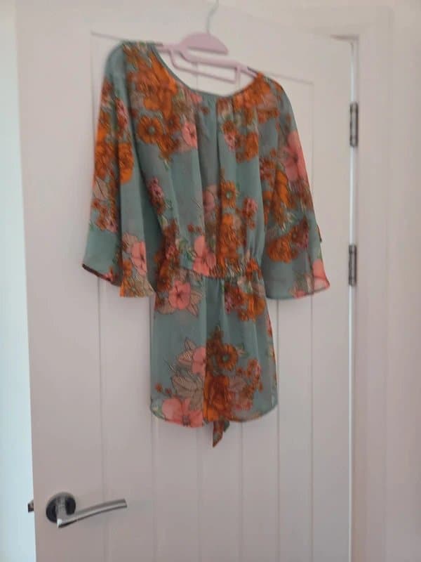 Next Next sheer light blue/ teal  floral floaty summer top 14 NWOT