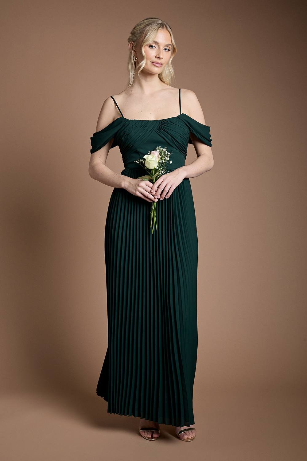 Coast Coast Women's Bardot Pleated Maxi Bridesmaid Dress in Emerald - 2
