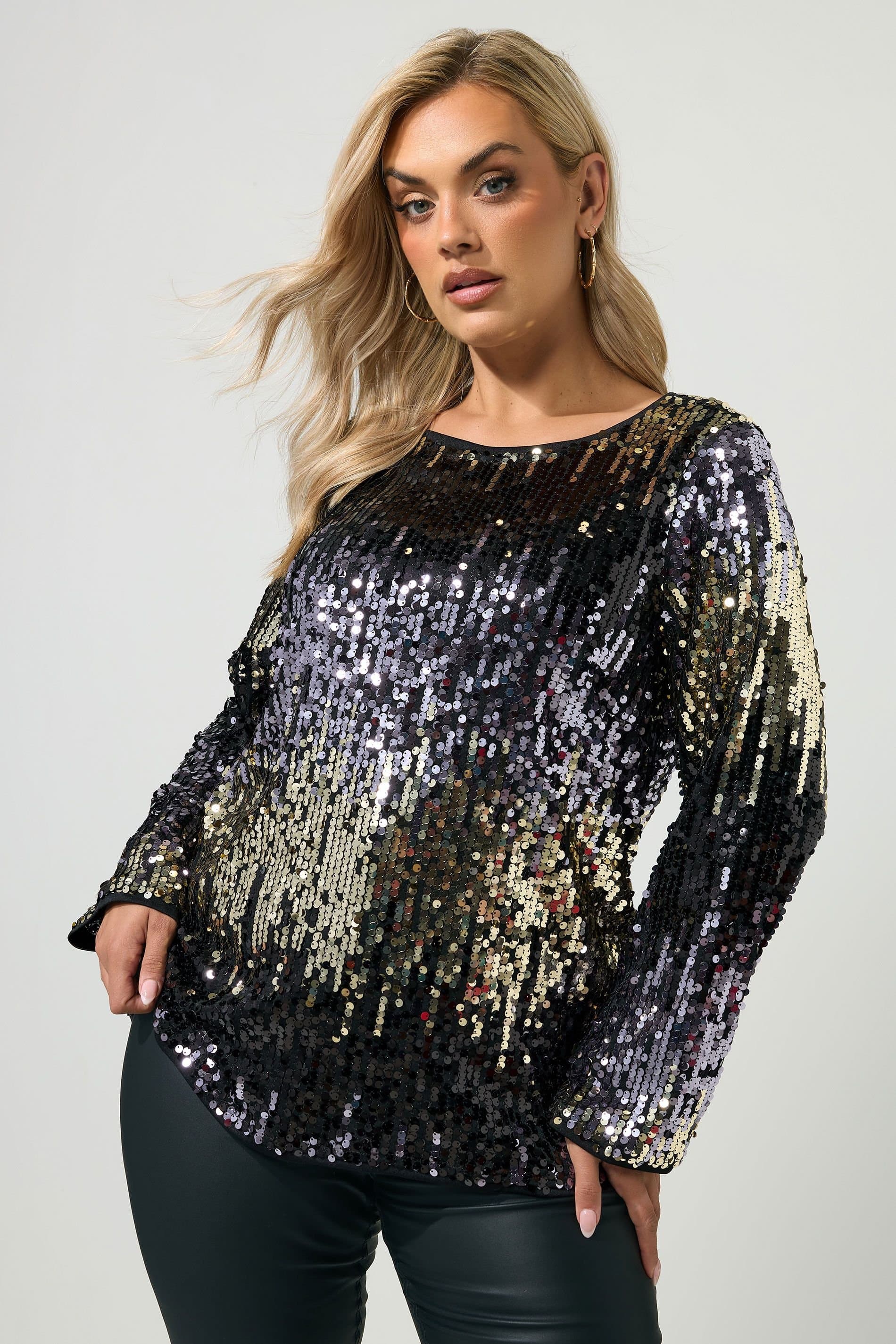 Yours Yours Women's Sequin Ombre Top in Gold