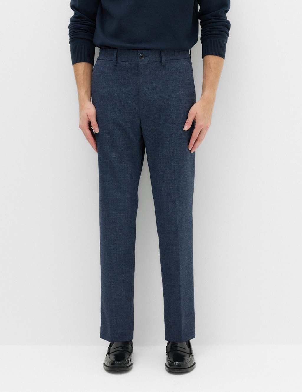 Marks & Spencer M&S Tailored Fit Flannel Smart Trousers Navy Mix