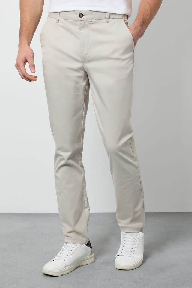 Burton Burton Men's Off White Slim Fit Chino Trousers in Off-White - 2