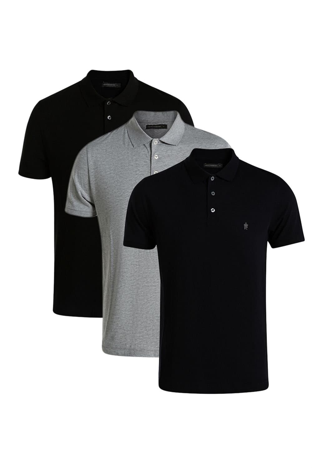 French Connection French Connection Men's 3 Pack Cotton Short Sleeve Polo Shirts in Black