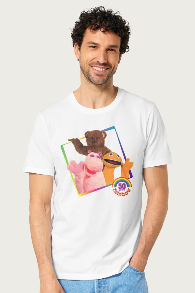 Rainbow Rainbow Men's 1972 50 Years Bungle George & Zippy T-Shirt in White - 2